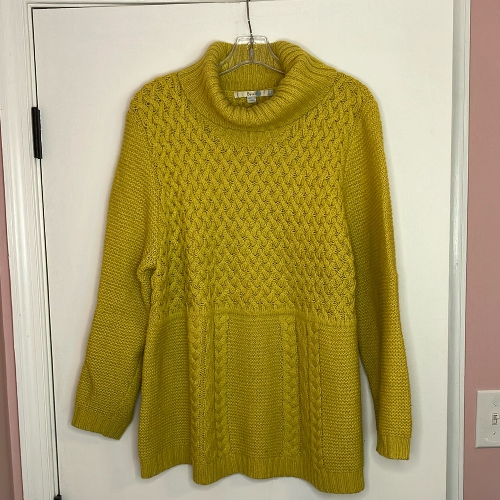 Boden Yellow Cable Knit Turtleneck Swing Sweater - Picture 2 of 9